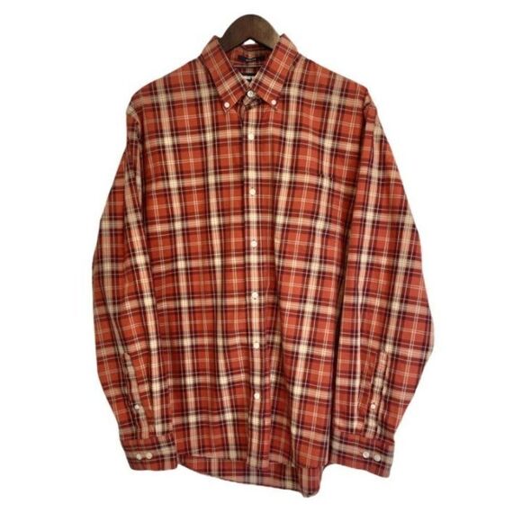 COPY - Lands' End Mens  Button Down Shirt Long Sleeve Rust Tan Plaid - Size L E… - Picture 2 of 9